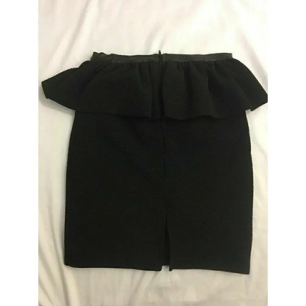 Zara Womens Solid Black Faux Leather Trim Pencil Skirt Small